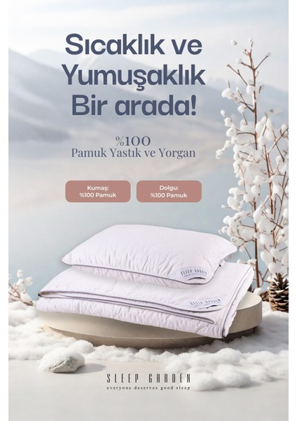 %100 Pamuk Tek Kişilik Yorgan-Yastık Set Ürün Tela Çantalı