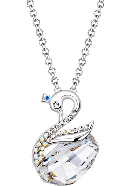 Seffaf Swarovski Taşlı Kuğu Kolye