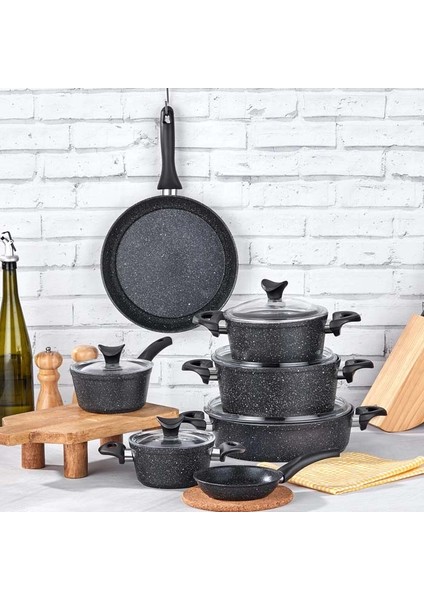 Mastercook 12 Parça Granit Tencere Seti Siyah