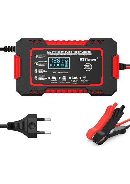 12V 6A Akıllı Araba Motosiklet LCD Ekran Araç Akü Onarım Hızlı Şarj Cihazı Islak Kuru Jel Kurşunasit