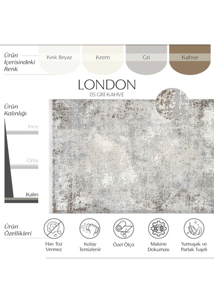 London 05 Gri Kahve Salon Halısı Kesme Halı Yolluk Antre Hol Halısı Yumuşak Doku Yatak odası halısı