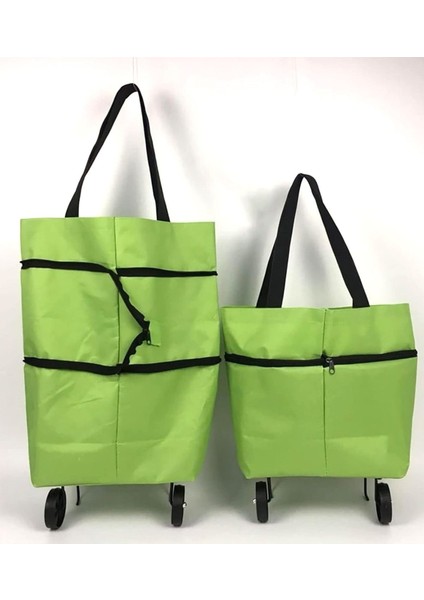 Yeşil Çok Amaçlı Pratik Katlanabilir Alışveriş Pazar Market Arabası Çantası Tekerlekli Kolay Dönüşe fırsatları