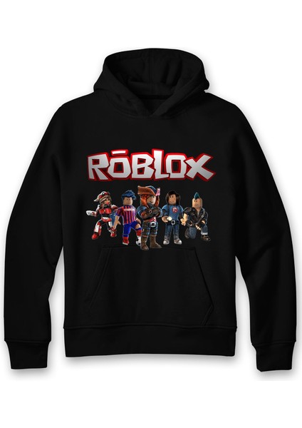 Ada Çocuk Sweatshirt Uzun Kollu Kapüşonlu Unisex Roblox Desenli Yumuşak Pamuklu