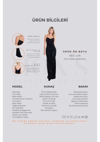 Clara | Pullu Kadife İnce Askılı Maxi Balık Abiye Elbise - Siyah