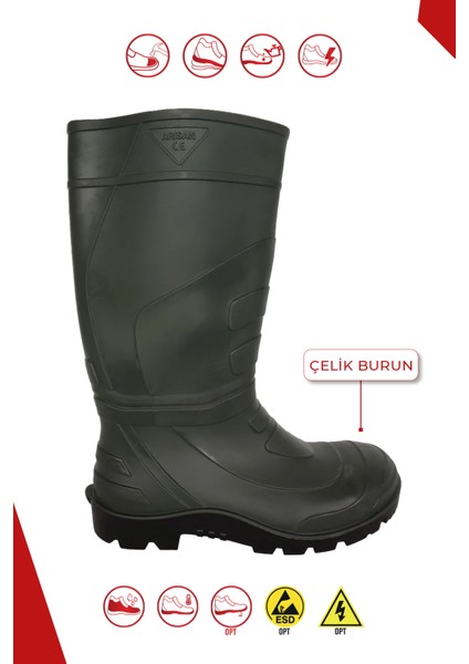 Yeşil S4 Çizme Reçber Çizme Inşaat-Iş Güvenlik-Balıkçı Çelik Burunlu Çizme fiyatları