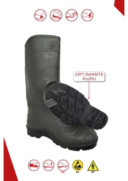 Yeşil S4 Çizme Reçber Çizme Inşaat-Iş Güvenlik-Balıkçı Çelik Burunlu Çizme fırsatları