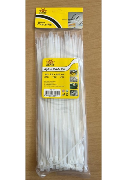 Plastik Kablo Bağı ( Cırt Kelepçe) Beyaz - 3,6 x 250