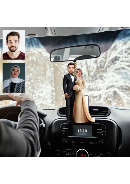 Karı-Koca Tasarımlı Ahşap Araba Dikiz Ayna Süsü