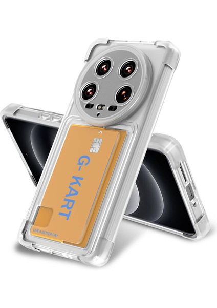 Xiaomi Mi 14 Ultra Kılıf Airbag Tasarımlı Şeffaf Kartlıklı G - Kart Kapak - Renksiz