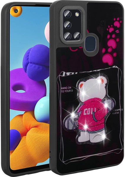 Samsung Galaxy A21S Kılıf Parlayan Kabartmalı Ikonik Figürlü Amas Silikon Kapak - Siyah