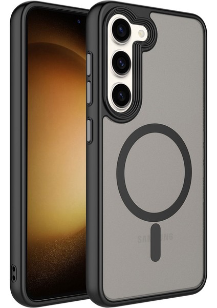 Samsung Galaxy S23 Kılıf Mat Arka Yüzey Wireless Şarj Özellikli Flet Magsafe Kapak - Siyah