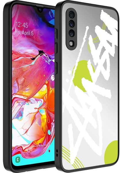 Samsung Galaxy A70 Kılıf Aynalı Desenli Kamera Korumalı Parlak Mirror Kapak - Yazı