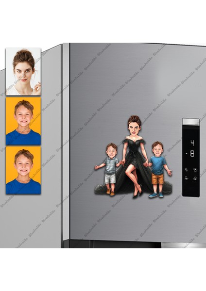 Anne ve Çoçukları Tasarımlı Buzdolabı Magneti/resim Gönder Magnet Olsun