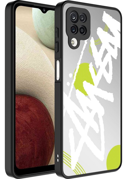 Samsung Galaxy A12 Kılıf Aynalı Desenli Kamera Korumalı Parlak Mirror Kapak - Yazı