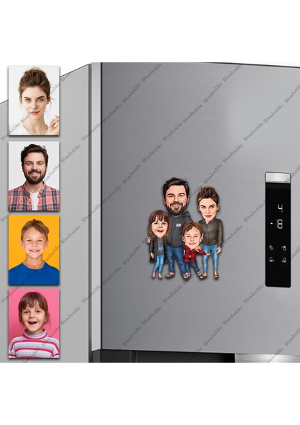 4 Kişi Aile Tasarımlı Buzdolabı Magneti/resim Gönder Magnet Olsun