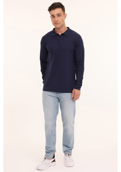 MB SN329 Ukol Polo 4pr Lacivert Erkek Uzun Kol T-Shirt