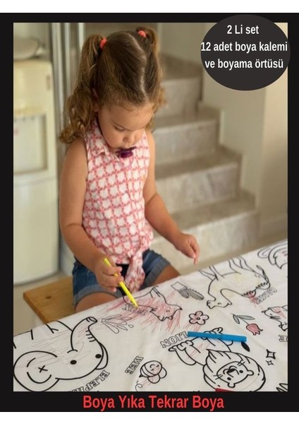 Eğitici Boyama Örtüsü 12 Li Renkli Kalem ile Gönderilir Makinada Yıkanabilir Su Geçirmez 100X150CM