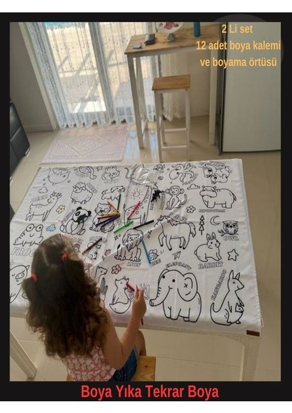 Eğitici Boyama Örtüsü 12 Li Renkli Kalem ile Gönderilir Makinada Yıkanabilir Su Geçirmez 100X150CM