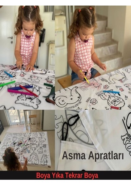Eğitici Boyama Örtüsü 12 Li Renkli Kalem ile Gönderilir Makinada Yıkanabilir Su Geçirmez 100X150CM