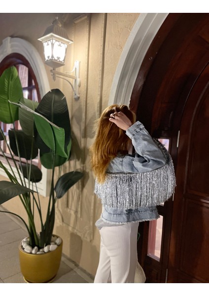Gri Gümüş Püsküllü Kot Ceket modelleri