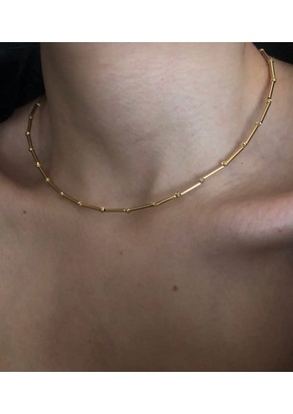 Altın Kaplamalı Minimal Top Boru Kolye