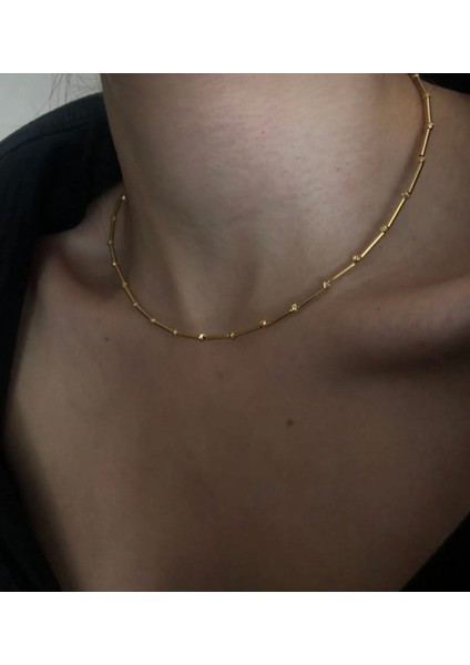 Altın Kaplamalı Minimal Top Boru Kolye