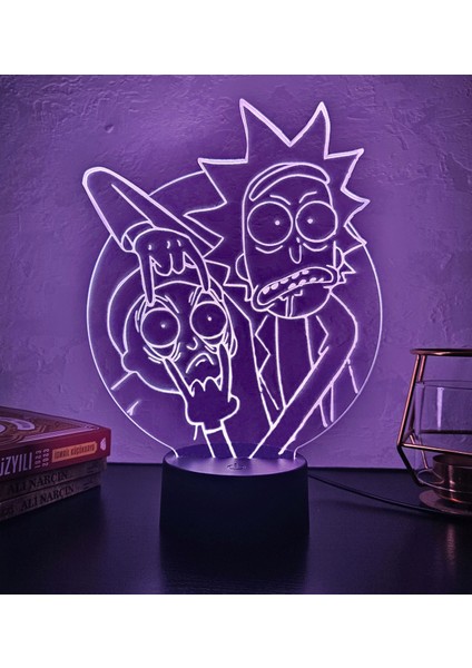 Lerad-Lazer Art Rıck And Morty 3D Gece Lambası. 16 Renk+Dokunmatik ve Uzaktan Kumandalı Işık. Hediye Olarak Mükemmeldir.