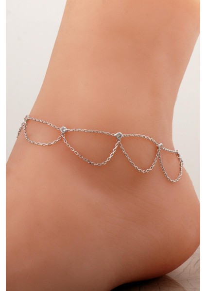 Sallantılı Zincir Tasarım Rodyumlu Gümüş Halhal 359