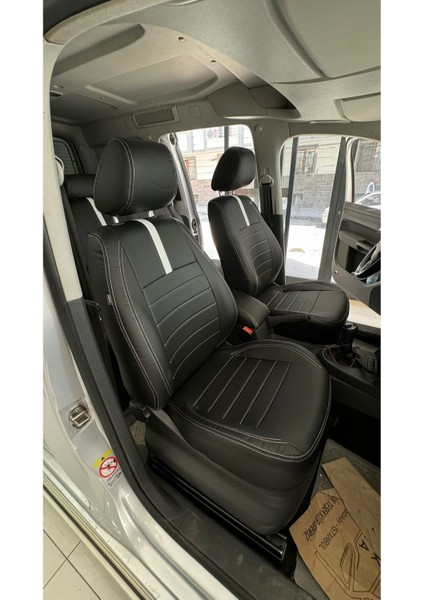 Caddy 2012-2014 Arası Uyumlu Arka Sırt Arka Oturma 2+1 Komple Siyah Deri Beyaz Detay