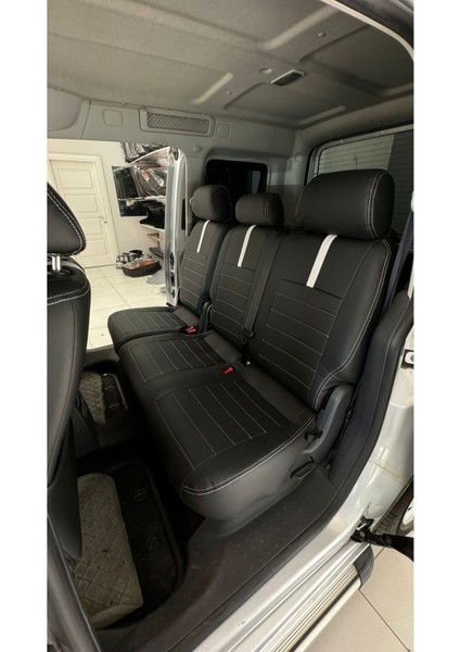 Caddy 2012-2014 Arası Uyumlu Arka Sırt Arka Oturma 2+1 Komple Siyah Deri Beyaz Detay modelleri