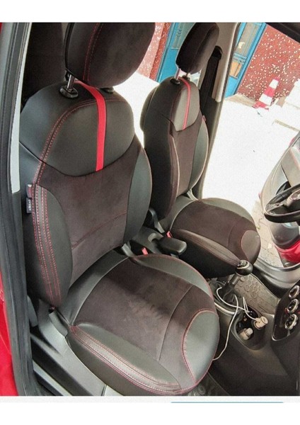 Fiat 500 L 13 18 Arası Arka Sırt Arka Oturma 2 1 Model Siyah Taytüyü Siyah Deri Karışımı Kırmızı Ip