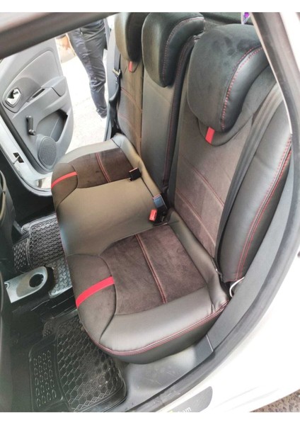 Clio 4. Uyumlu Arka Sırt 2+1 Siyah Taytüyü Siyah Deri Karışımı Kırmızı Ip Kırmızı Şerit