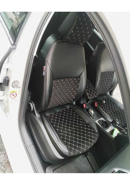 Skoda Octavia. 14. 19 Arası Arka Sırt 2 1 Siyah Zemin Beyaz Nakışlı Taytüyü Siyah Deri Karışı,