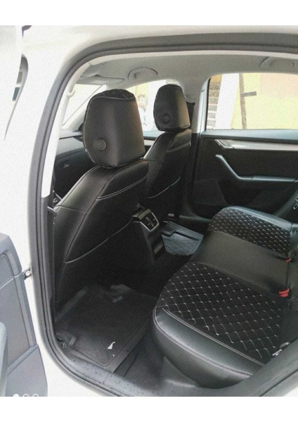 Skoda Octavia. 14. 19 Arası Arka Sırt 2 1 Siyah Zemin Beyaz Nakışlı Taytüyü Siyah Deri Karışı, indirimleri