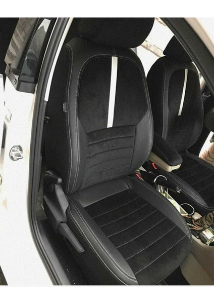Skoda Rapıd 2015 2018 Arası Uyumlu Arka Sırt 2+1 Model Siyah Taytüyü Siyah Deri Karışımı Beyaz Şerit