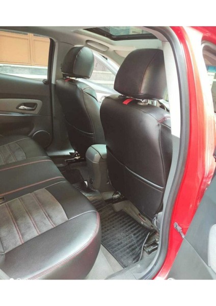 Chevrolet Cruze Uyumlu Arka Sırt 2+1 Arka Sırt Kolcaklı Model Siyah Taytüyü Deri Karışımı Kırmızı Ip
