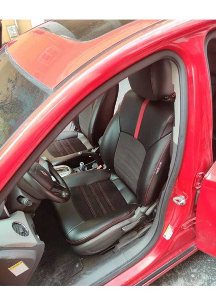 Chevrolet Cruze Uyumlu Arka Sırt 2+1 Arka Sırt Kolcaklı Model Siyah Taytüyü Deri Karışımı Kırmızı Ip fırsatları