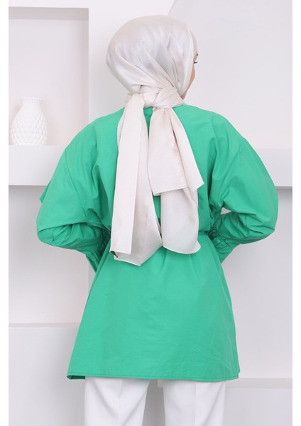 Yeşil Beli İpli Kol Detaylı Tunik