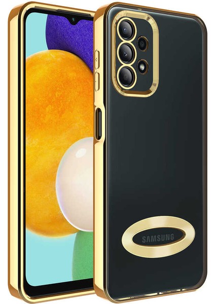 Samsung Galaxy A13 4g Kılıf Kamera Korumalı Logo Gösteren Omega Kapak - Gold