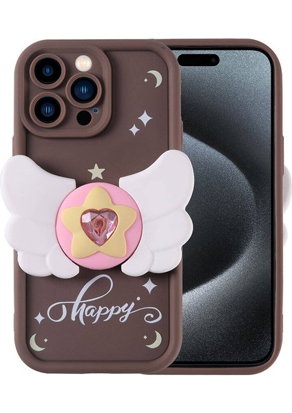 Apple iPhone 15 Pro Max Kılıf Kamera Korumalı Figür Tasarımlı Kapya Kapak - Koyu Kahve