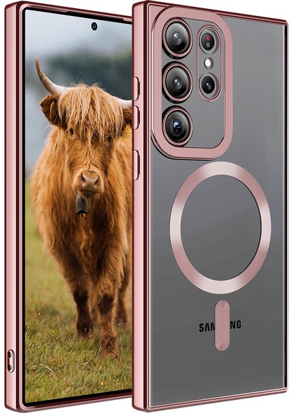 Samsung Galaxy S23 Ultra Kılıf Magsafe Wireless Şarj Özellikli Setro Silikon - Rose Gold