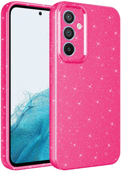 Samsung Galaxy A14 Kılıf Kamera Korumalı Simli Lüks Koton Kapak - Pembe Koyu