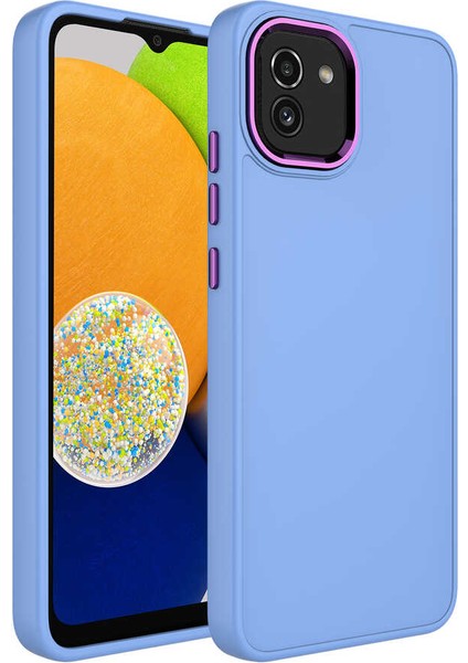 Samsung Galaxy A03 Kılıf Metal Çerçeve ve Buton Tasarımlı Silikon Luna Kapak - Lila