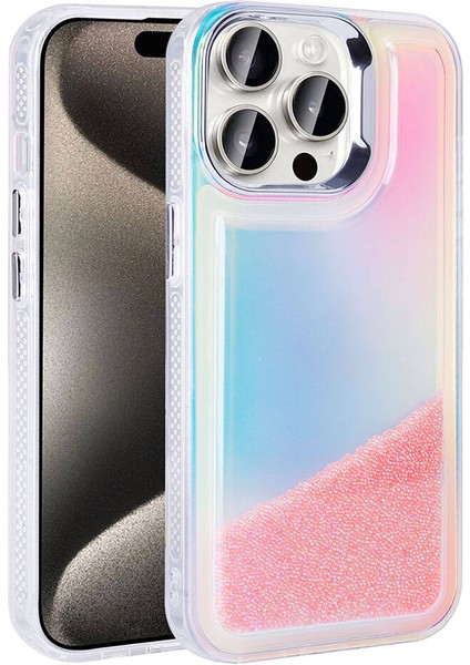 Apple iPhone 15 Pro Kılıf Airbagli Renkli Arka Yüzey Boncuk Tasarımlı Kumul Kapak - Pembe