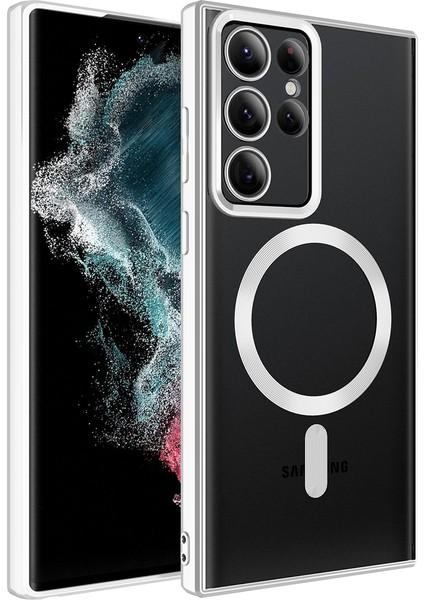 Samsung Galaxy S22 Ultra Kılıf Magsafe Wireless Şarj Özellikli Setro Silikon - Gümüş