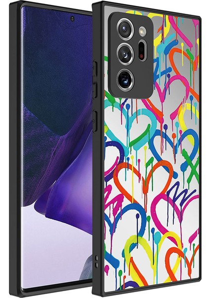 Samsung Galaxy Note 20 Ultra Kılıf Aynalı Desenli Kamera Korumalı Parlak Mirror Kapak - Kalp
