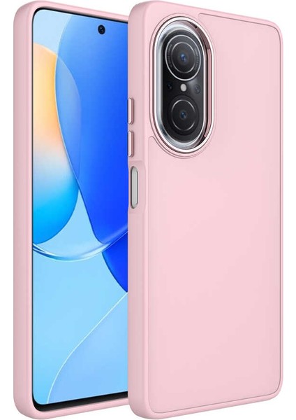 Huawei Nova 9 Se Kılıf Metal Çerçeve ve Buton Tasarımlı Silikon Luna Kapak - Pembe