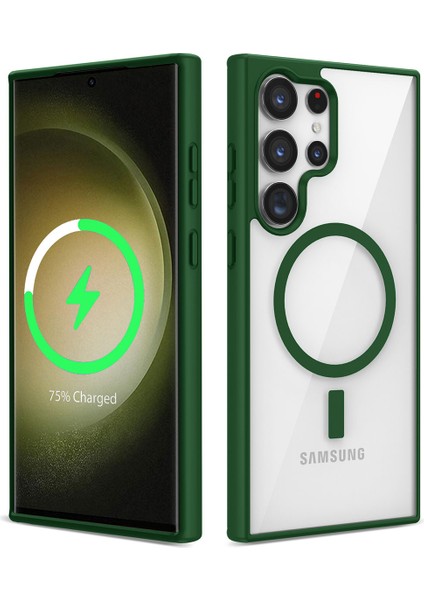 Samsung Galaxy S22 Ultra Kılıf Magsafe Wireless Şarj Özellikli Silikon Ege Kapak - Yeşil