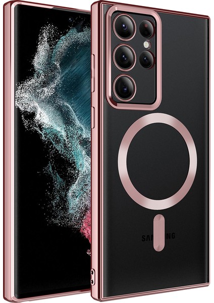 Samsung Galaxy S22 Ultra Kılıf Magsafe Wireless Şarj Özellikli Setro Silikon - Rose Gold