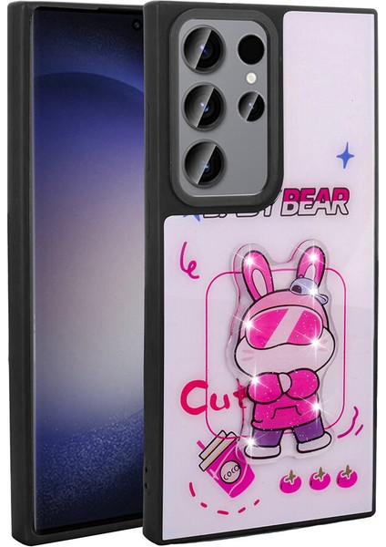 Samsung Galaxy S22 Ultra Kılıf Parlayan Kabartmalı Ikonik Figürlü Amas Silikon Kapak - Beyaz